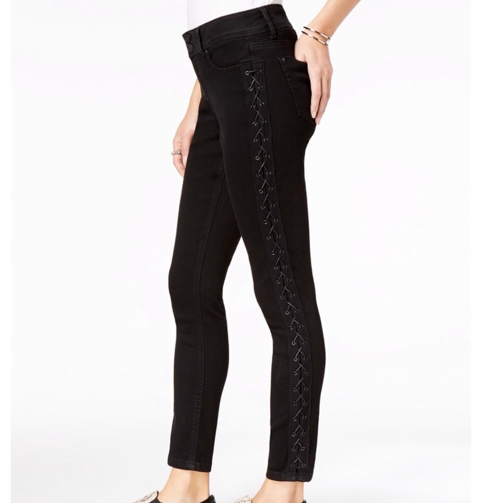 Indigo Rein Black Denim Lace Mid Rise Ankle Jeans